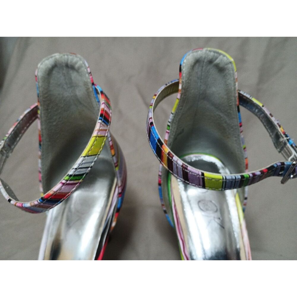 it's OK Multi-Stripe Open Toe Ankle Strap Heels Women's 8M - Picture 6 of 7